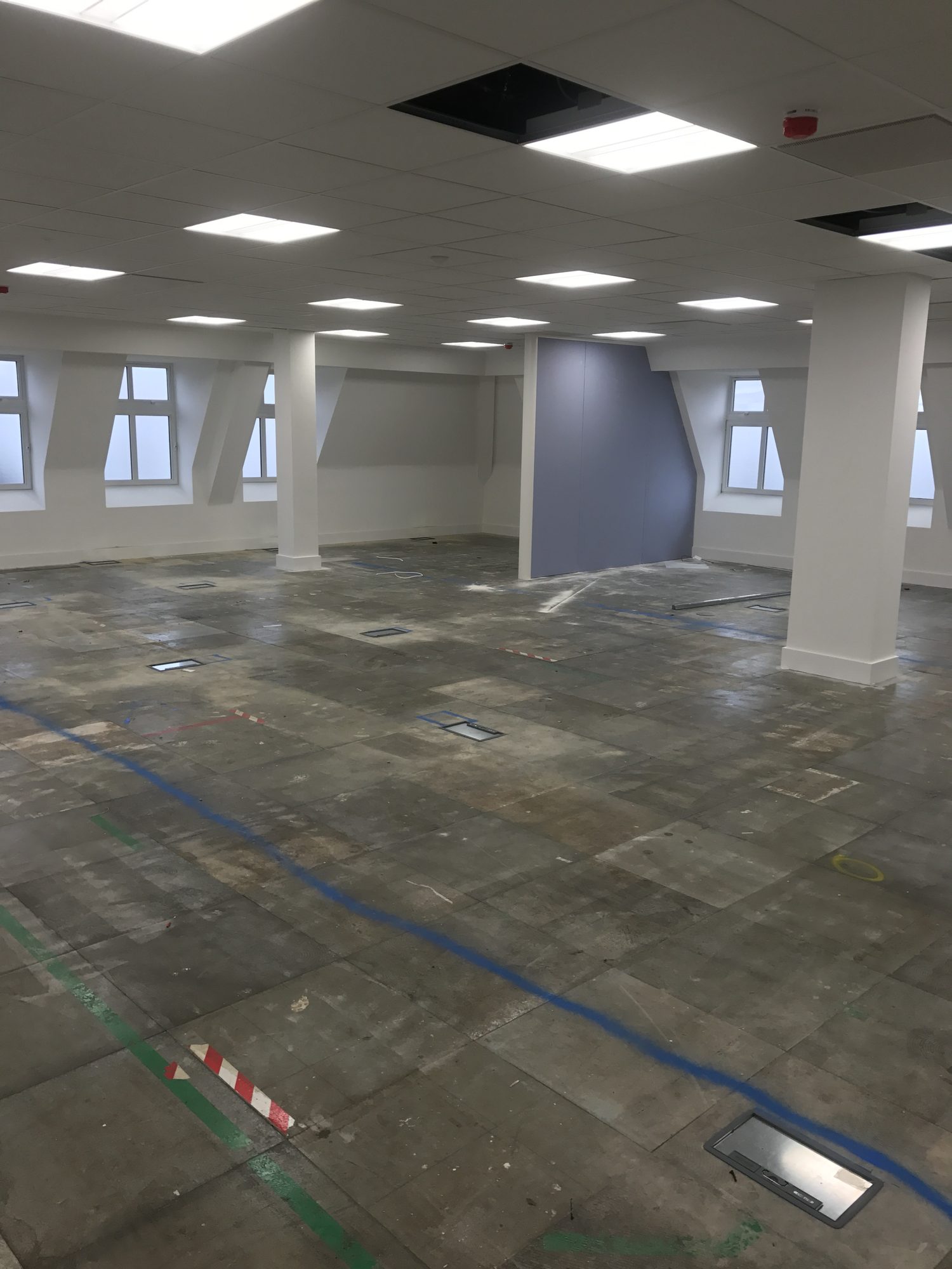 Floor lifted for services, ceiling done, ready for first-fix
