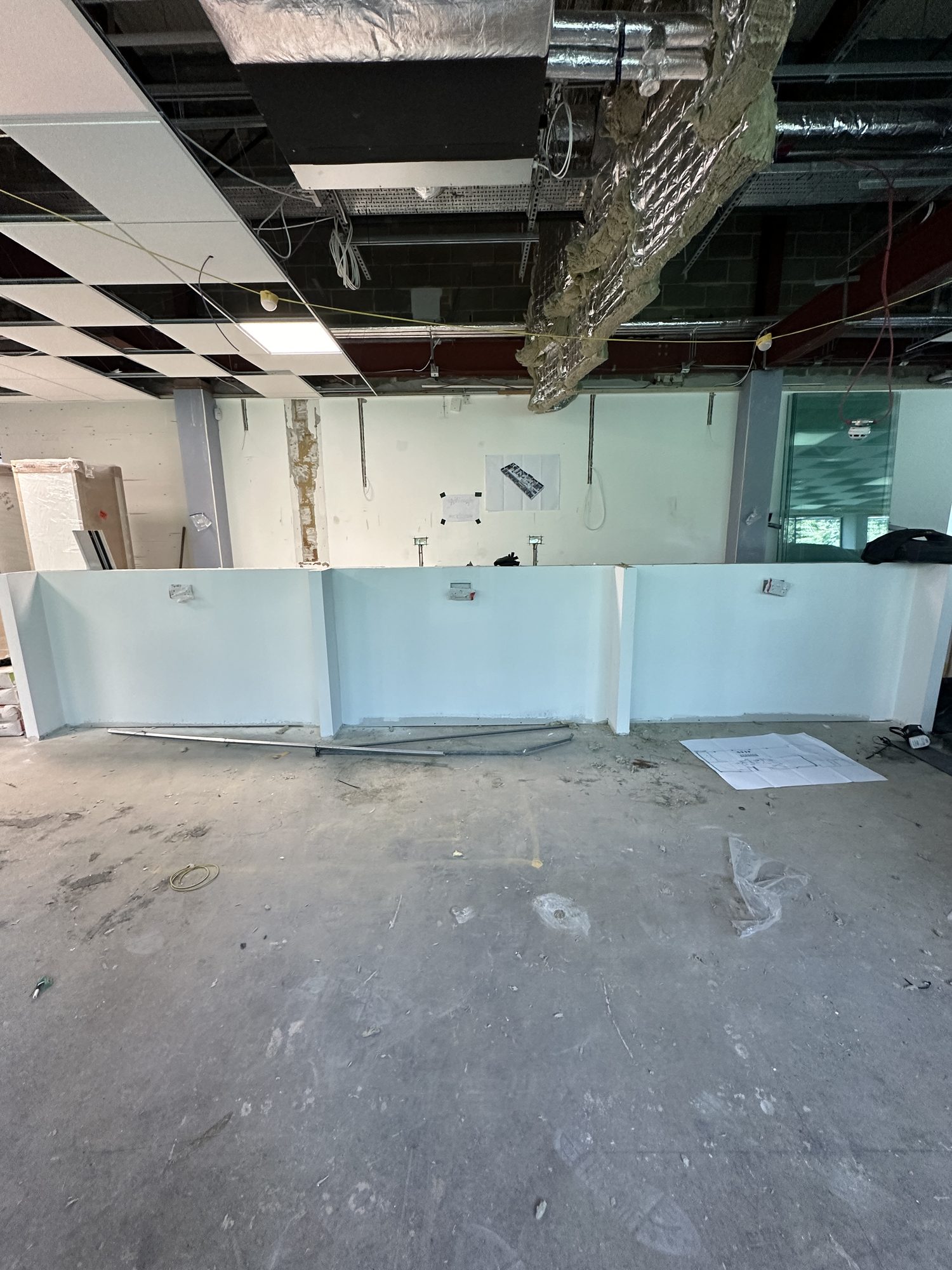 Plasterboard knee walls being built ahead of joinery and finishes